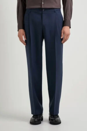 CHINO À DEUX PINCES EN LAINE BISTRETCH BLEU TURQUOISE