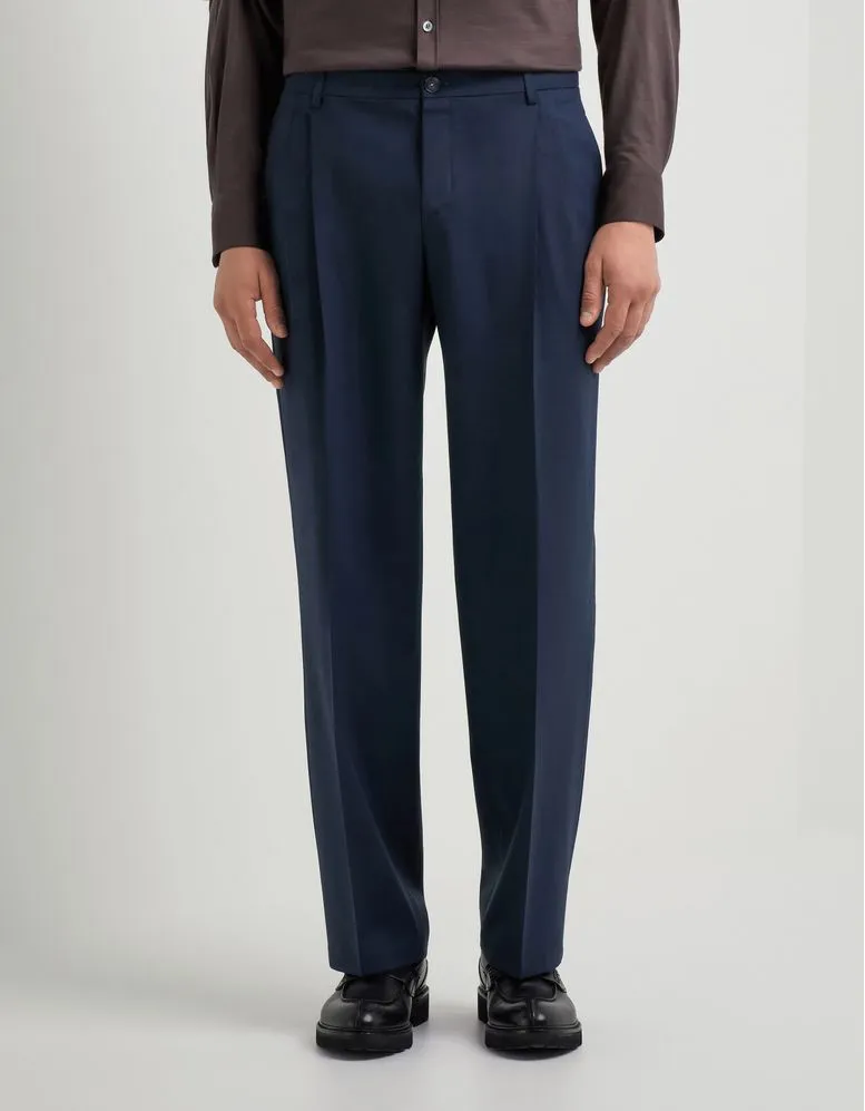 CHINO À DEUX PINCES EN LAINE BISTRETCH BLEU TURQUOISE